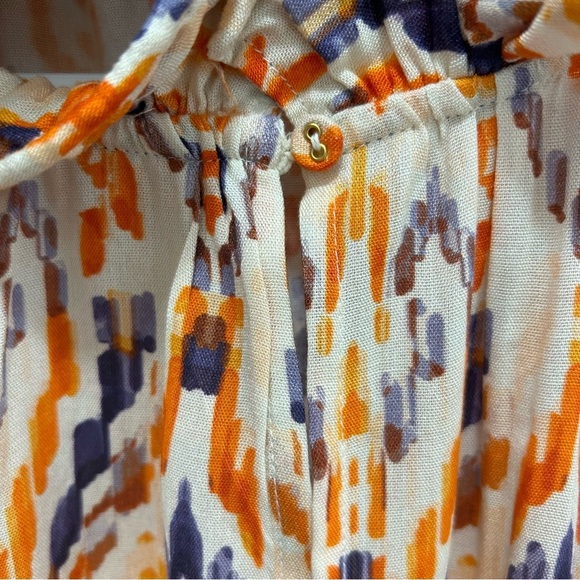 Democracy Below Elbow Sleeve Curl Edge Ruffle Neck Woven Top Orange NWT 1X - Picture 9 of 9